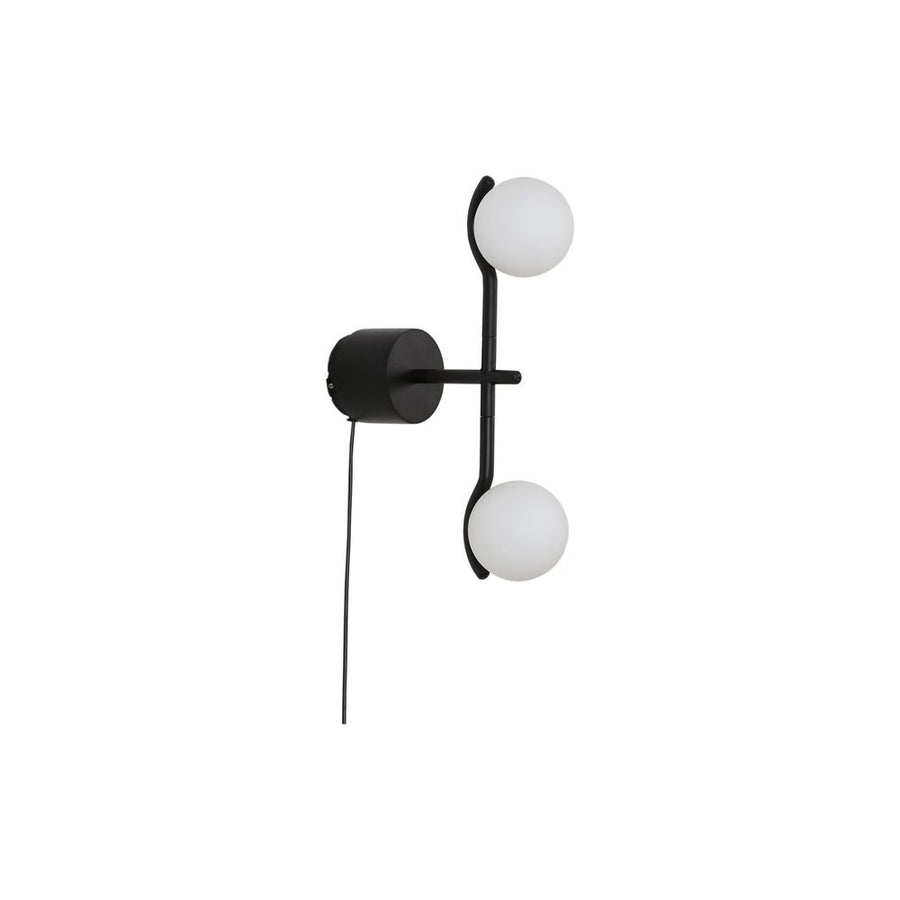 Wall Lighting Pluto Wall Lamp White Glass Black Powder Coated Frame