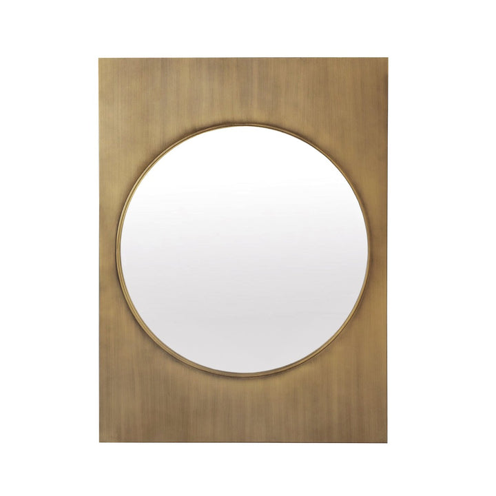 Amari - Modern Round Mirror With Rectangle Frame In Antique Brass