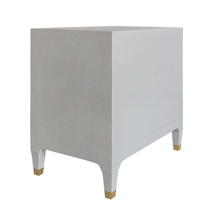 Amber - Three Drawer Side Table In Light Grey Shagreen With Antique Brass And Acrylic Hardware