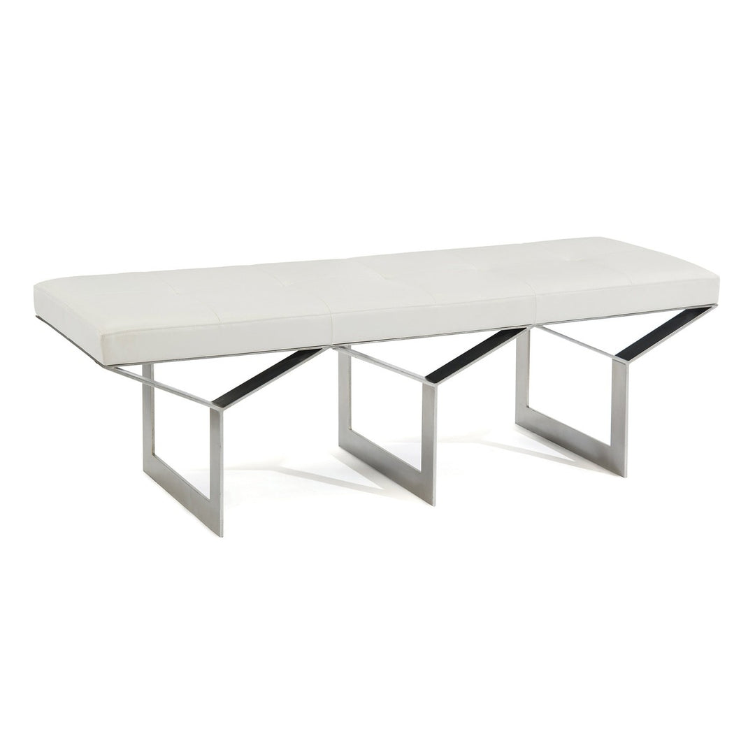 Allure Leather And Steel Bench - White - Steel