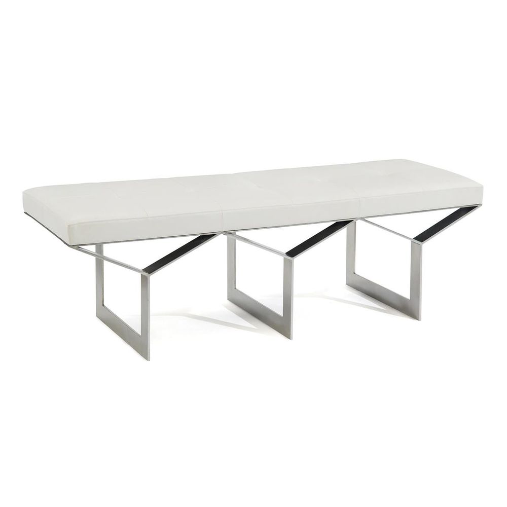 Benches Allure Leather And Steel Bench - White - Steel