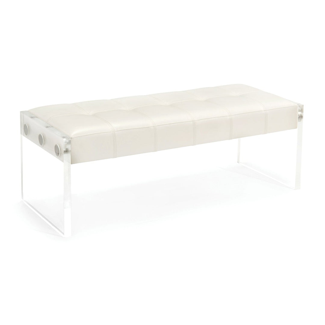 Camber White Leather Bench - White - Acrylic