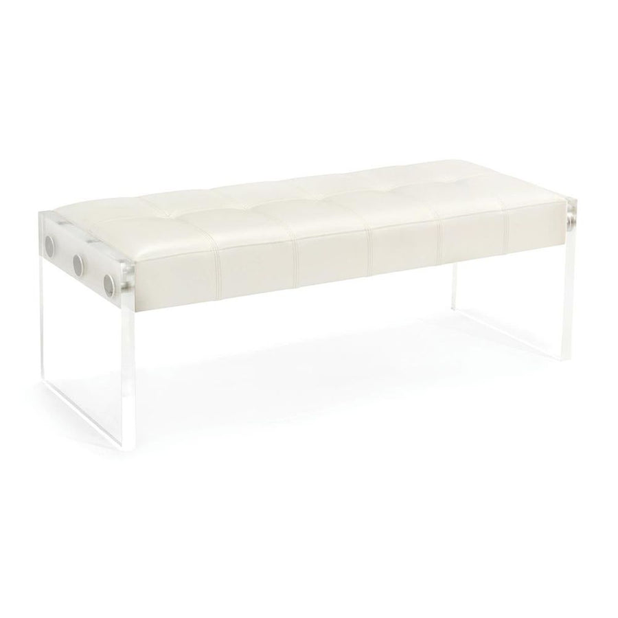 Benches Clarice White Leather Bench - White, Clear