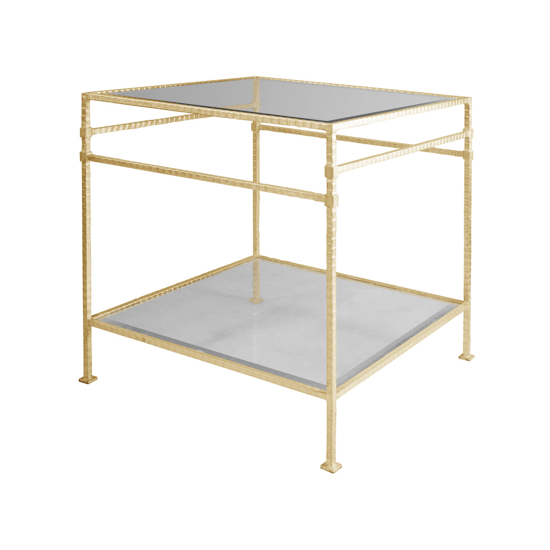 Amos - Two Tier Square Table With Glass Top In Hammered Gold Leaf