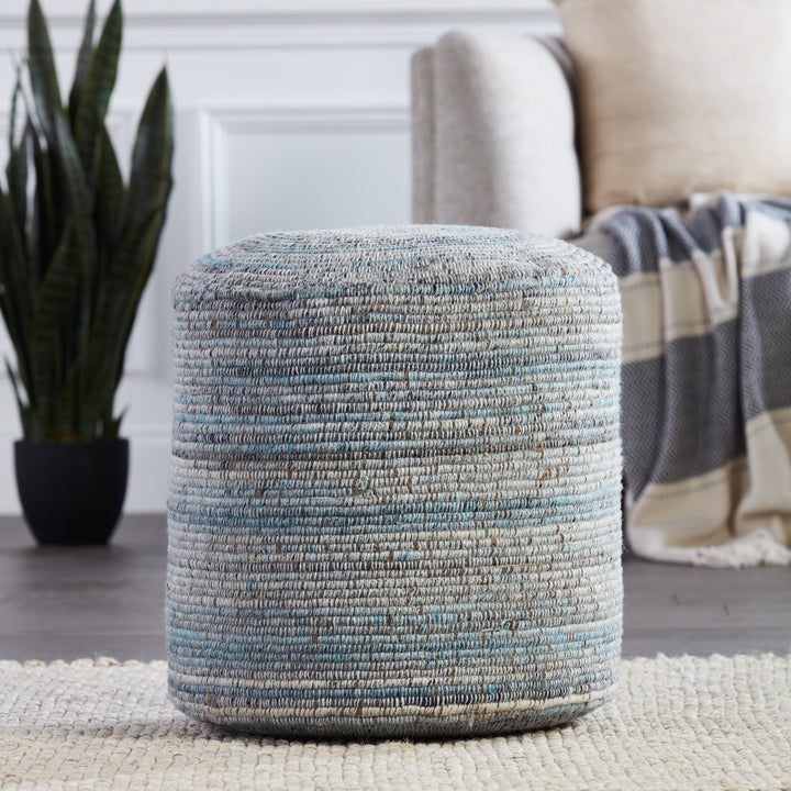 Jaipur Living Duro Striped Light Blue/ Gray Cylinder Pouf