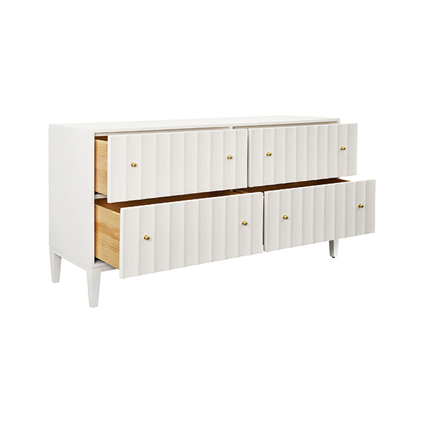 Cabinets & Curios Four Drawer Chest With Fluted Detail In Matte White Lacquer