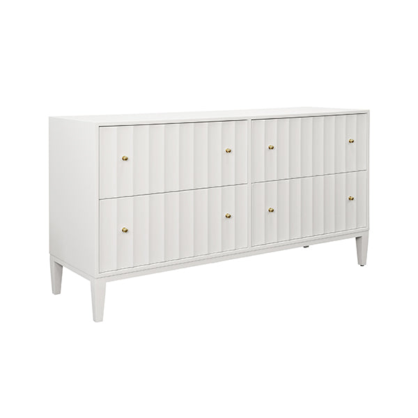 Cabinets & Curios Four Drawer Chest With Fluted Detail In Matte White Lacquer
