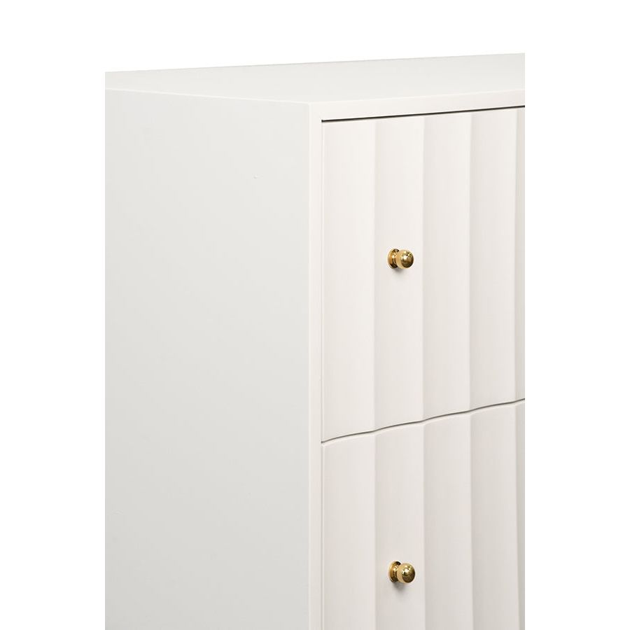 Four Drawer Chest With Fluted Detail In Matte White Lacquer