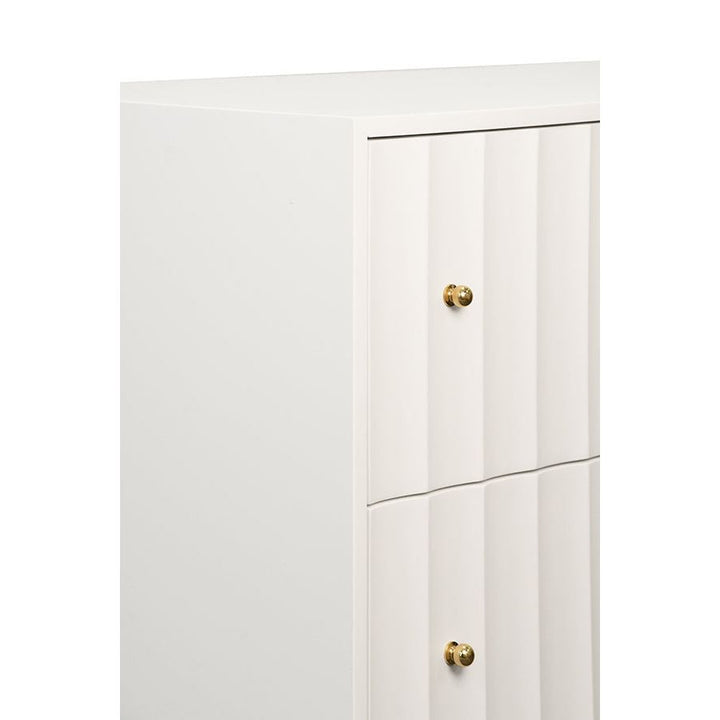 Four Drawer Chest With Fluted Detail In Matte White Lacquer