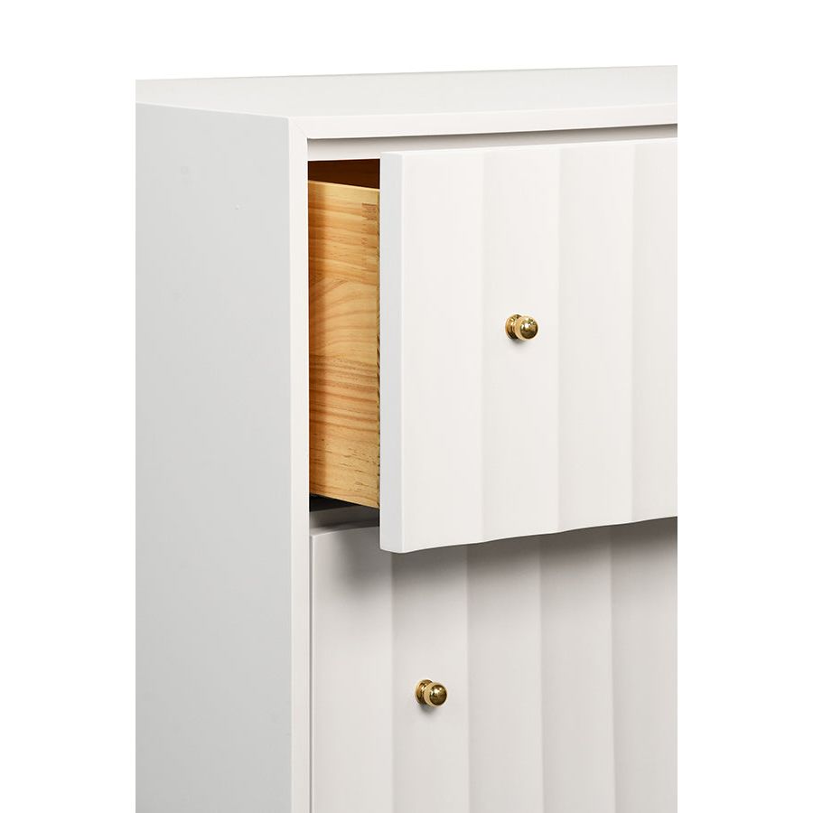 Four Drawer Chest With Fluted Detail In Matte White Lacquer