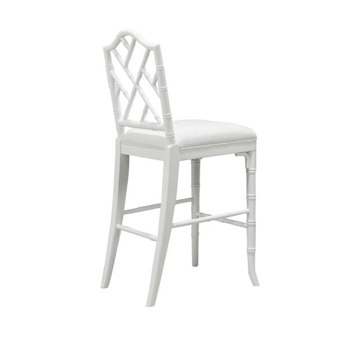 Annette - Chippendale Style Bamboo Counter Stool In White Lacquer