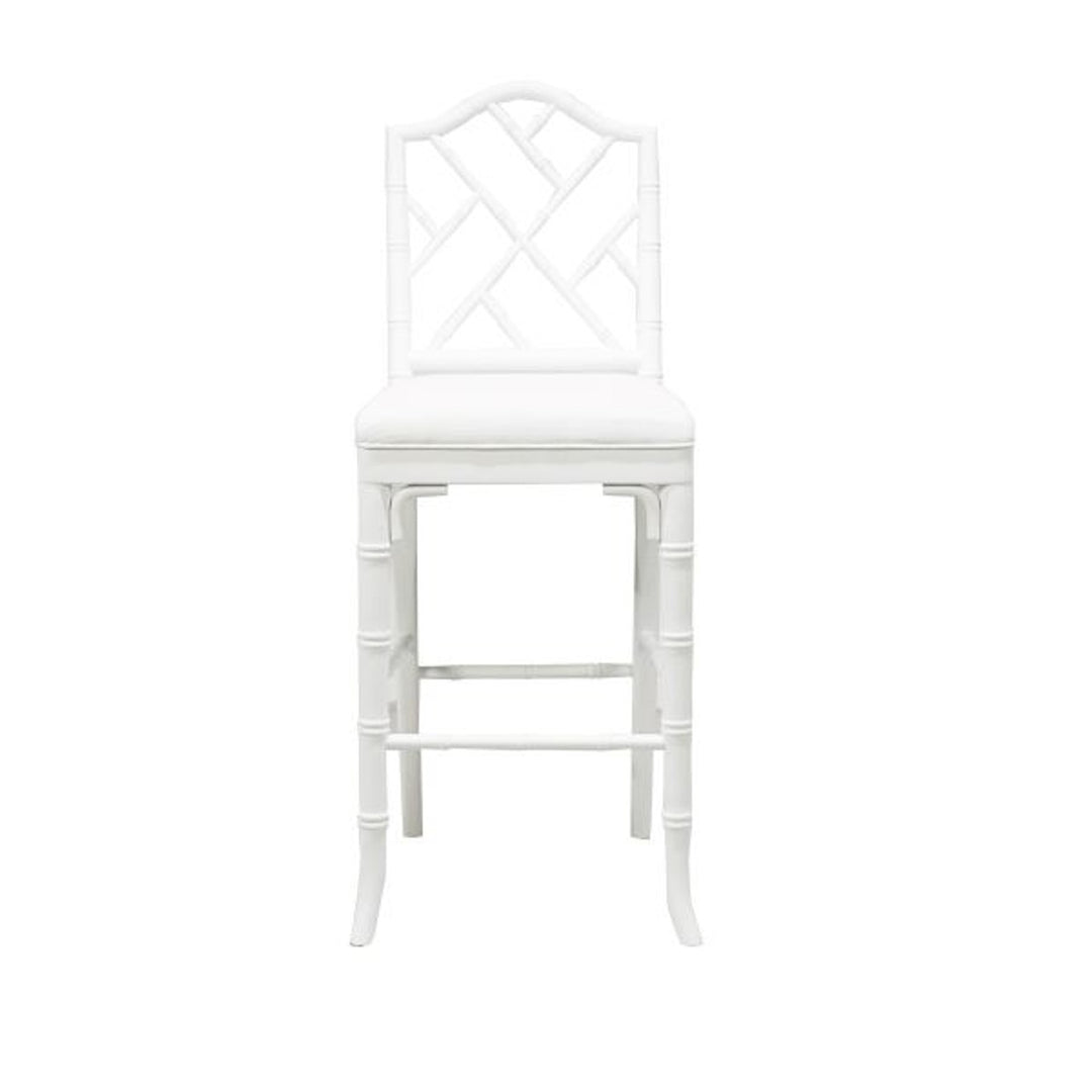 Annette - Chippendale Style Bamboo Counter Stool In White Lacquer