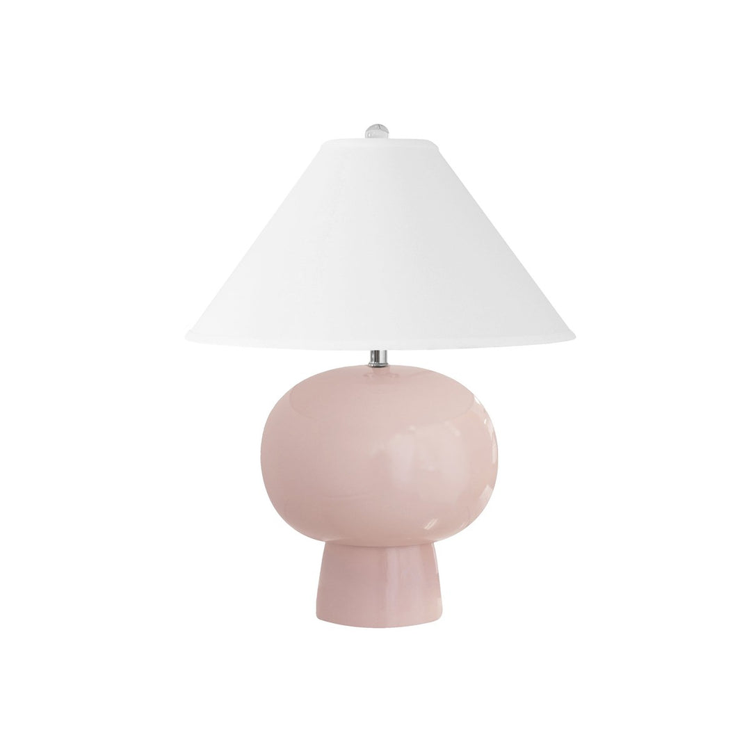 Annie - Bulb Shape Ceramic Table Lamp With White Linen Coolie Shade In Blush