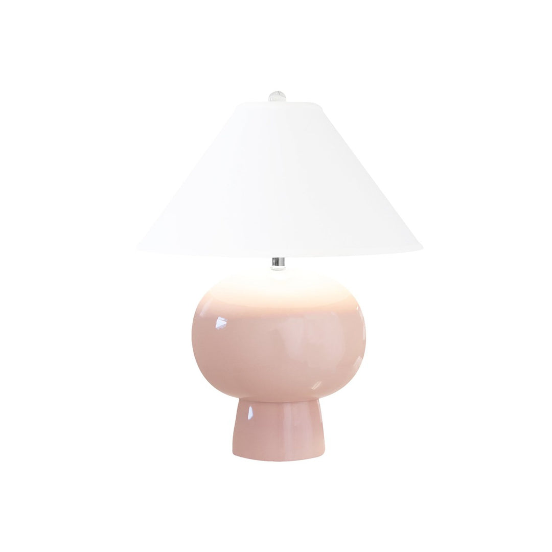 Annie - Bulb Shape Ceramic Table Lamp With White Linen Coolie Shade In Blush