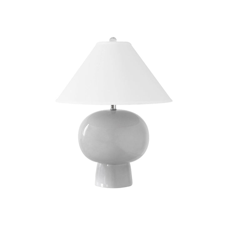 Annie - Bulb Shape Ceramic Table Lamp With White Linen Coolie Shade In Light Grey