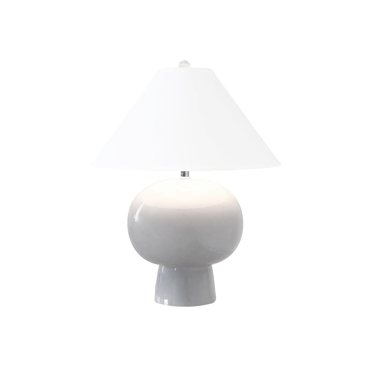 Annie - Bulb Shape Ceramic Table Lamp With White Linen Coolie Shade In Light Grey