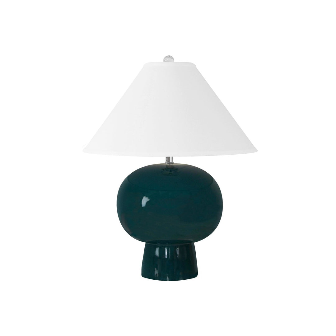 Annie - Bulb Shape Ceramic Table Lamp With White Linen Coolie Shade In Teal Green