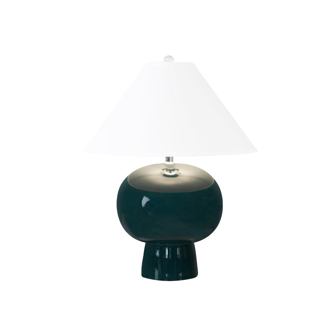 Annie - Bulb Shape Ceramic Table Lamp With White Linen Coolie Shade In Teal Green