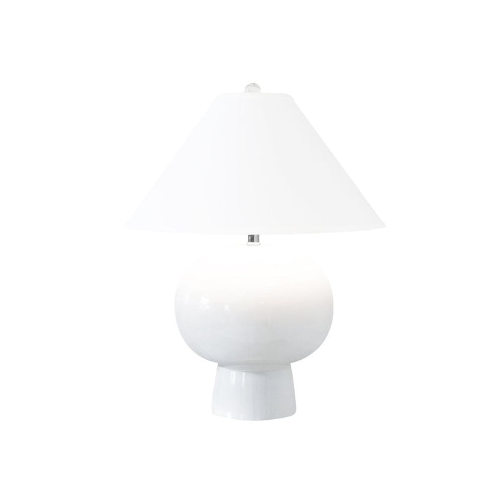 Table Lamps Annie - Bulb Shape Ceramic Table Lamp With White Linen Coolie Shade In White