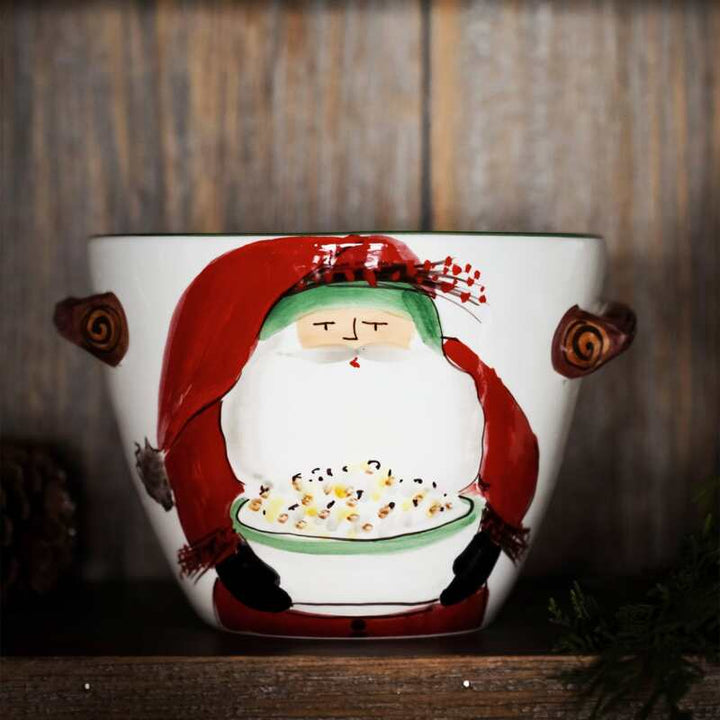 Old St. Nick Handled Serving Bowl with Popcorn