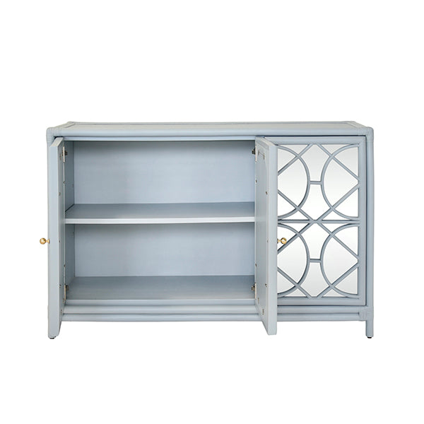 Sideboards & Credenzas Aria Three Door Decorative Mirror Front Buffet In Rattan Painted Light Blue