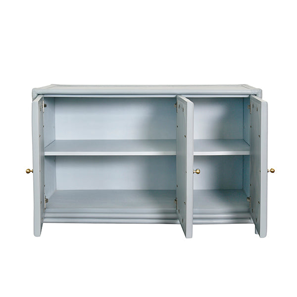 Sideboards & Credenzas Aria Three Door Decorative Mirror Front Buffet In Rattan Painted Light Blue