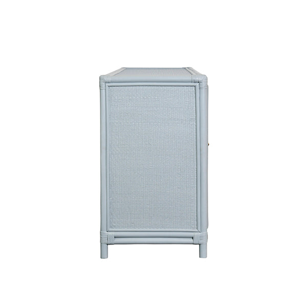 Aria Three Door Decorative Mirror Front Buffet In Rattan Painted Light Blue