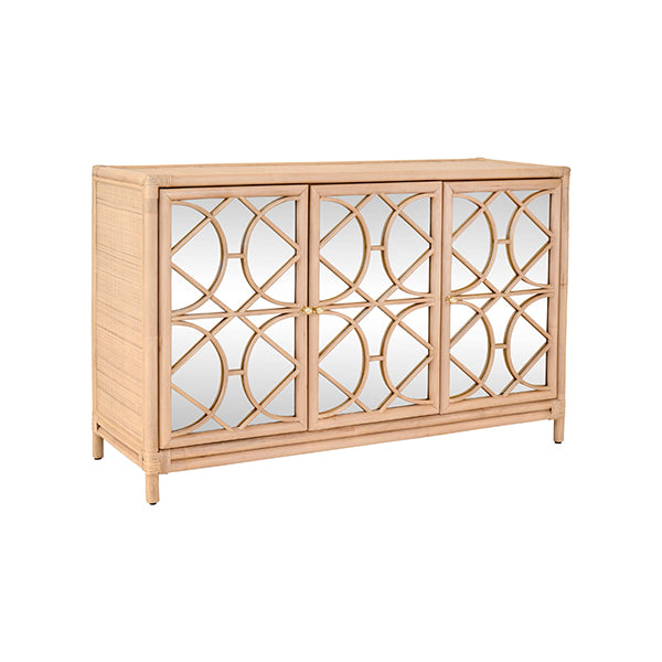 Aria Three Door Decorative Mirror Front Buffet In Natural Rattan