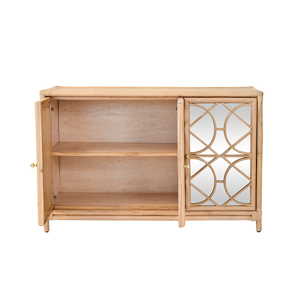 Sideboards & Credenzas Aria Three Door Decorative Mirror Front Buffet In Natural Rattan