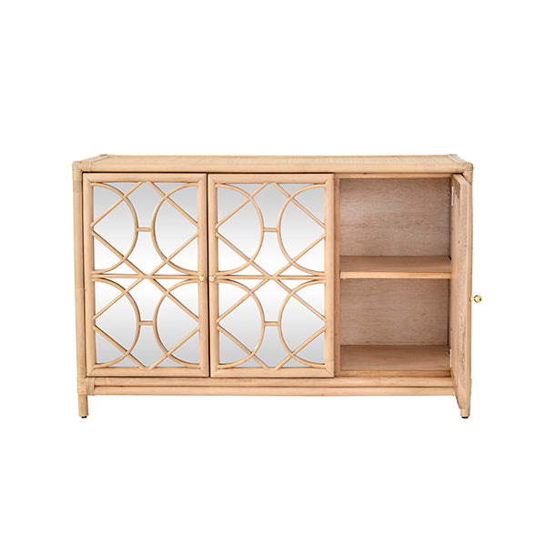 Sideboards & Credenzas Aria Three Door Decorative Mirror Front Buffet In Natural Rattan