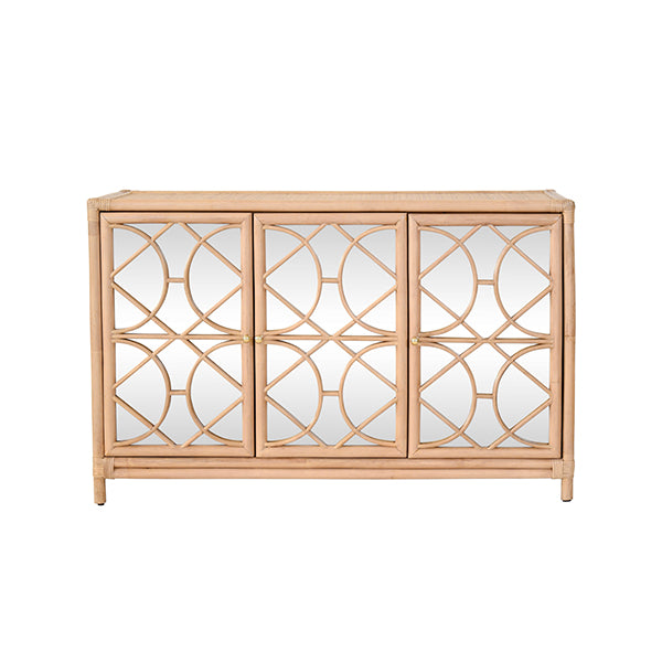 Sideboards & Credenzas Aria Three Door Decorative Mirror Front Buffet In Natural Rattan