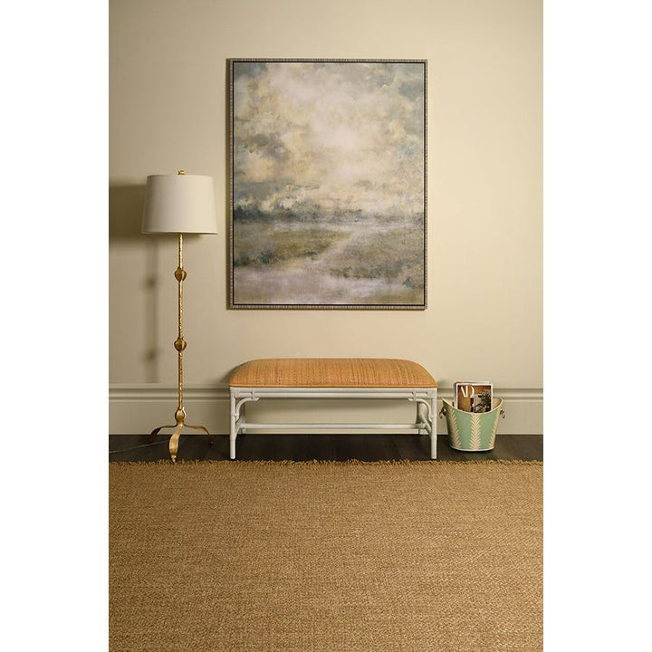 Bench With Natural Rattan Cushion Top And Rattan Base In Painted White