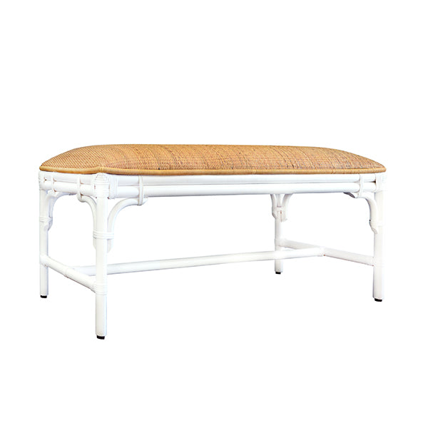 Benches Bench With Natural Rattan Cushion Top And Rattan Base In Painted White