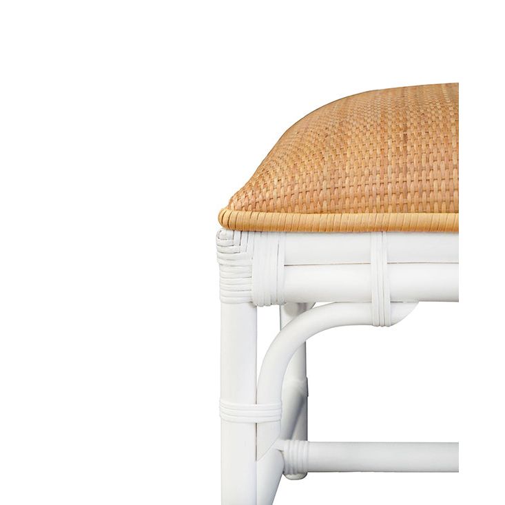 Bench With Natural Rattan Cushion Top And Rattan Base In Painted White