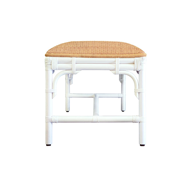Benches Bench With Natural Rattan Cushion Top And Rattan Base In Painted White