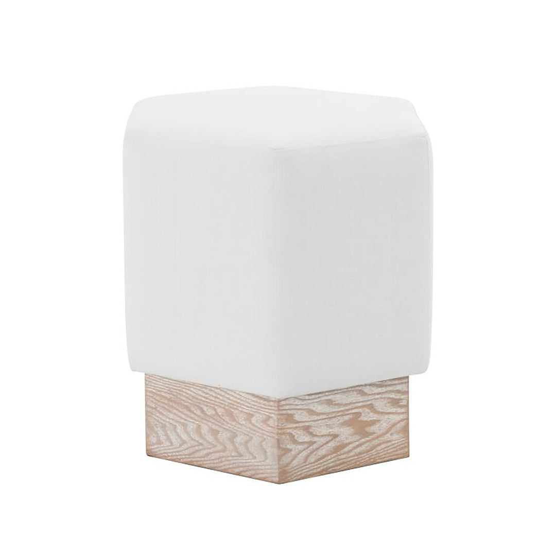 Asher - Hexagon Stool In White Linen With Light Cerused Oak Base