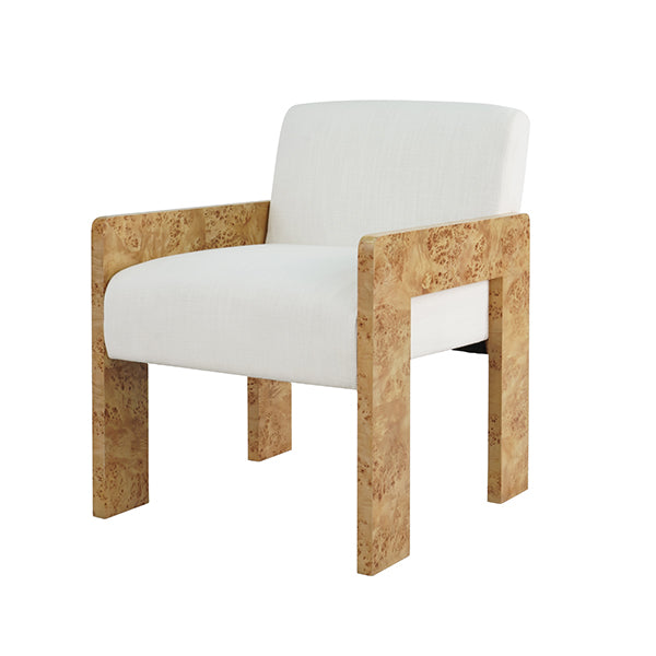 Lounge Chairs Astor Square Arm Accent Chair In Burl Wood With Performance White Linen