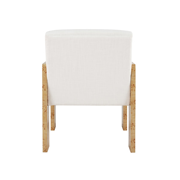 Astor Square Arm Accent Chair In Burl Wood With Performance White Linen