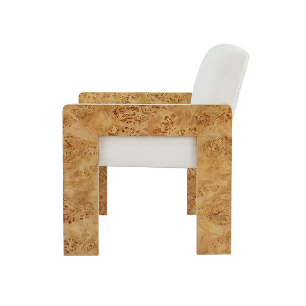 Lounge Chairs Astor Square Arm Accent Chair In Burl Wood With Performance White Linen