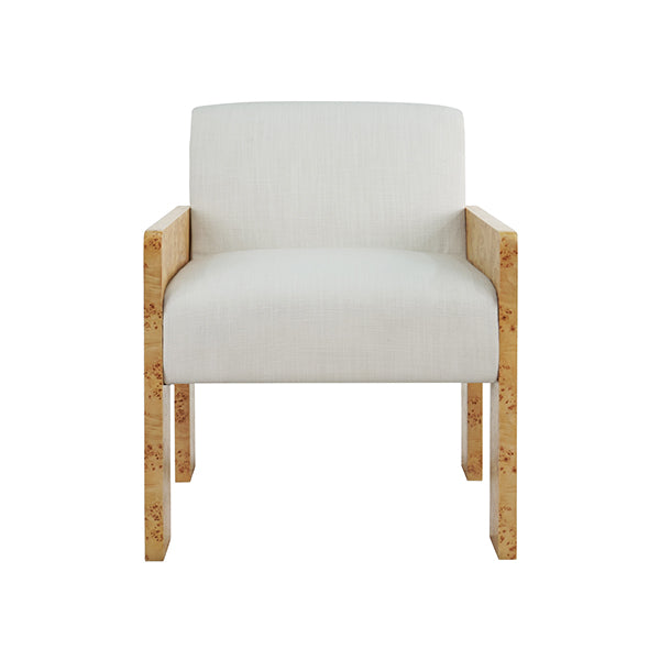Lounge Chairs Astor Square Arm Accent Chair In Burl Wood With Performance White Linen