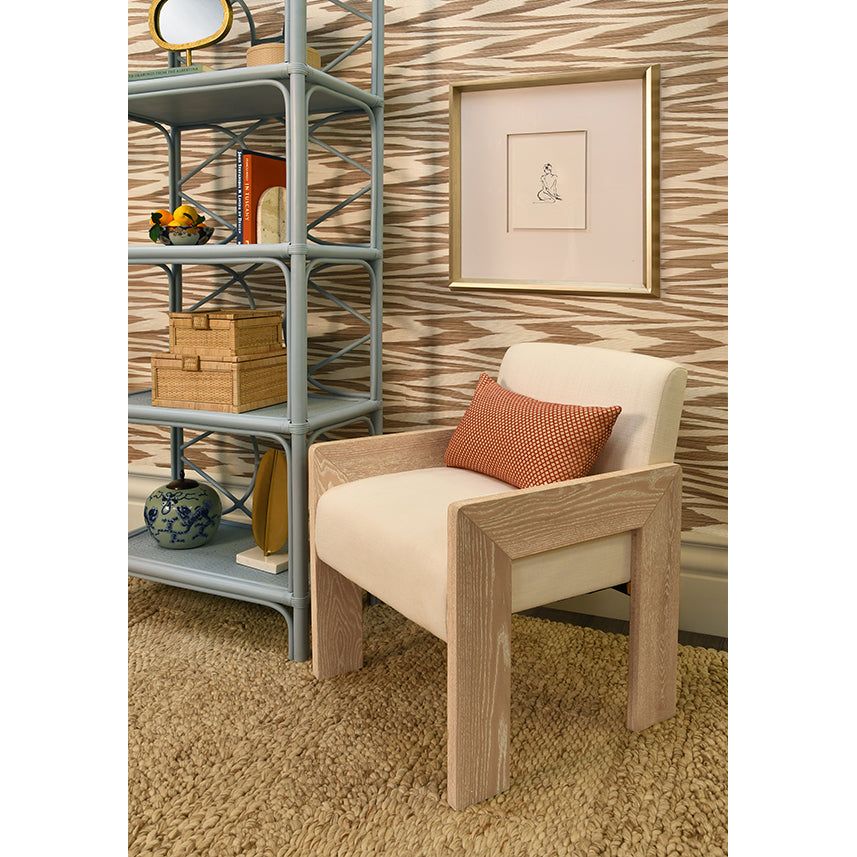 Lounge Chairs Astor Square Arm Accent Chair In Cerused Oak With Performance White Linen