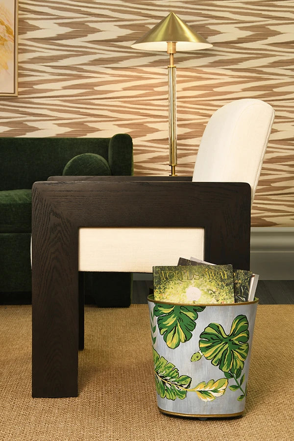 Oval Wastebasket With Tropical Leaf And Snake Pattern