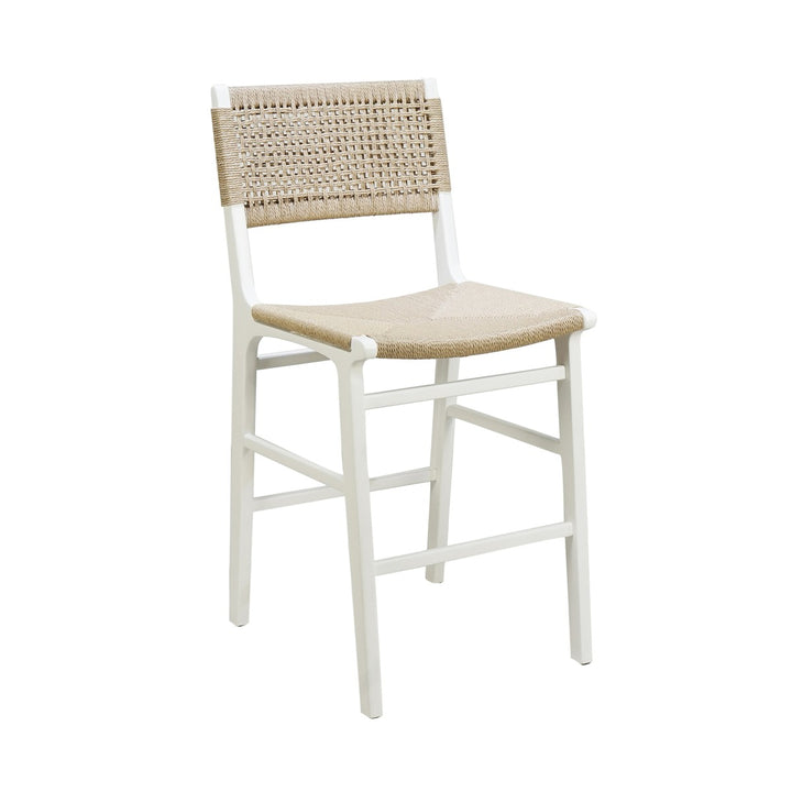 Astrid - Woven Back Counter Stool With Rush Seat In Matte White Lacquer