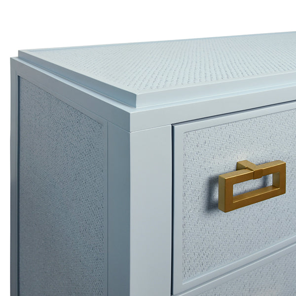 Cabinets & Curios Atticus Six Drawer Chest With Matte Light Blue Frame And Light Blue Grasscloth Drawer Fronts
