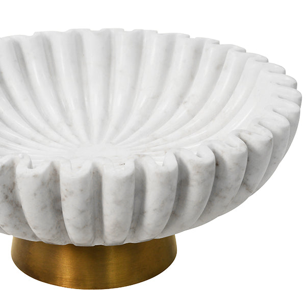 Augie Round Fluted White Marble Bow