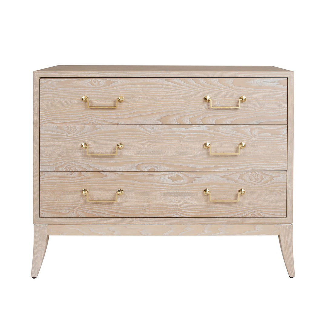 Avis - Sabre Leg 3 Drawer Chest With Brass Swing Handle In Light Cerused Oak