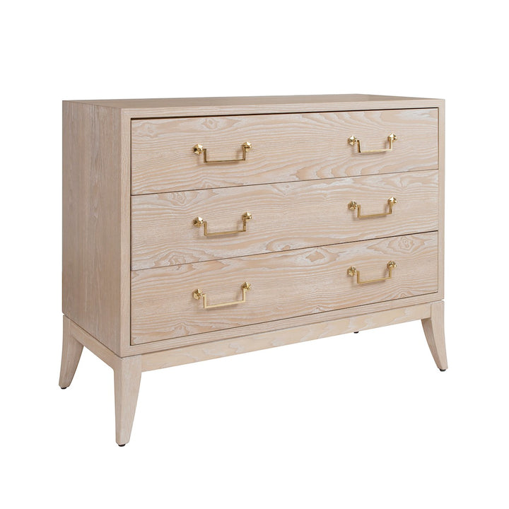 Avis - Sabre Leg 3 Drawer Chest With Brass Swing Handle In Light Cerused Oak