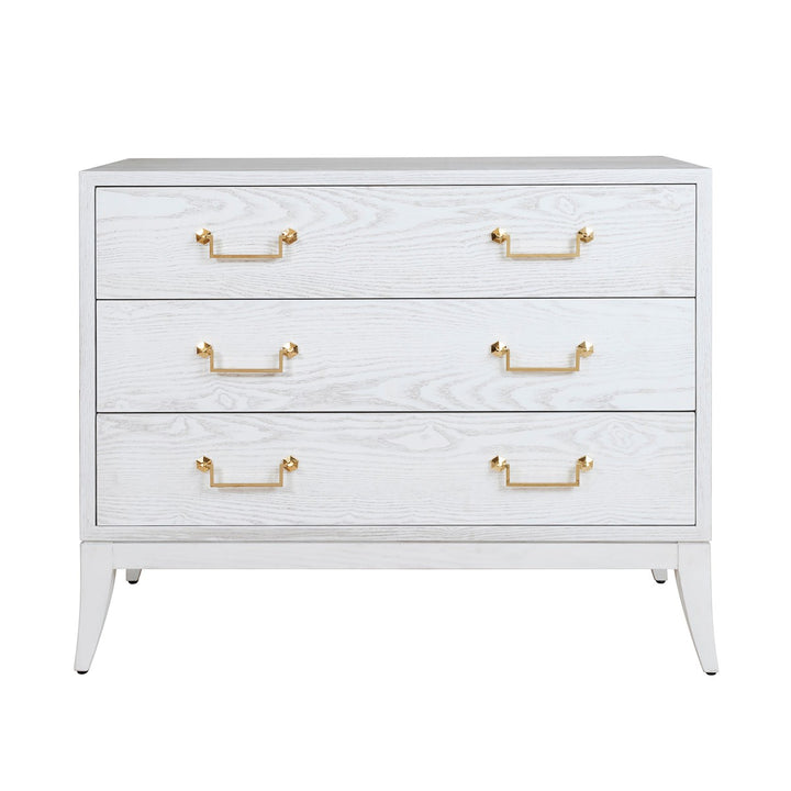 Avis - Sabre Leg 3 Drawer Chest With Brass Swing Handle In White Washed Oak