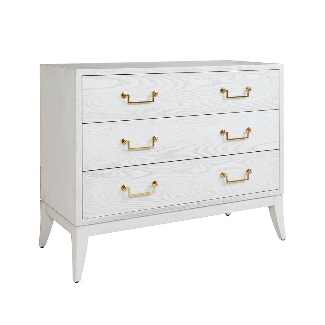 Avis - Sabre Leg 3 Drawer Chest With Brass Swing Handle In White Washed Oak