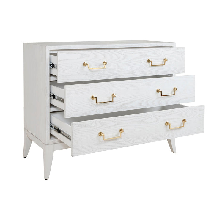 Avis - Sabre Leg 3 Drawer Chest With Brass Swing Handle In White Washed Oak